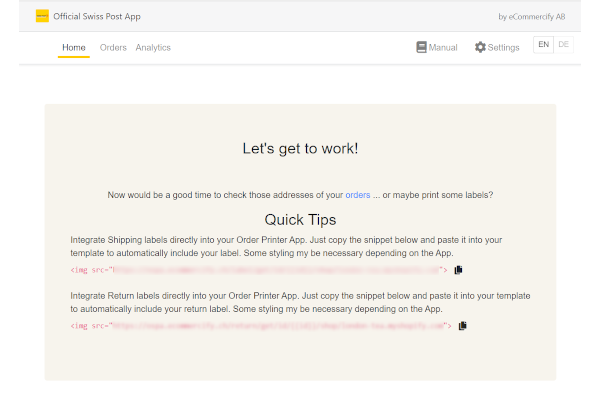 Official Swiss Post App welcome screen