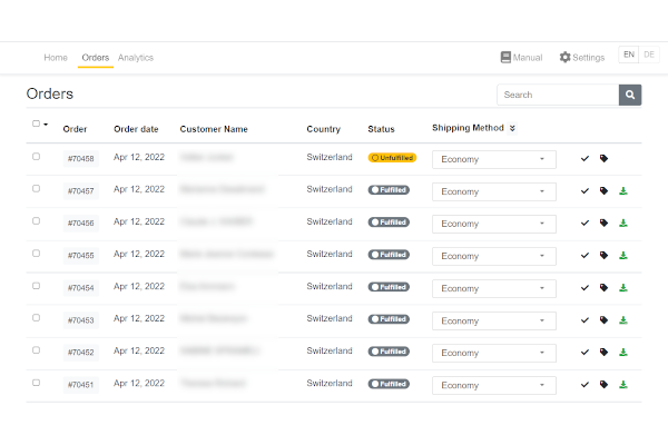 Official Swiss Post App Ordes page