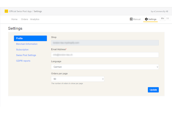 Official Swiss Post App Settings
